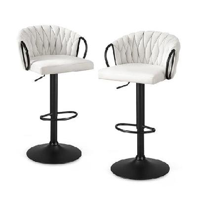 bar stool x2 kitchen dining chair counter gaslift woven velvet ivory