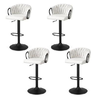 bar stool x4 kitchen dining chair counter gaslift woven velvet ivory