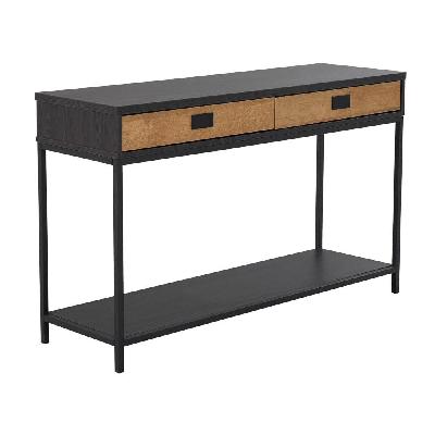 hallway console hall table 130cm w/ 2- drawer - oak and black