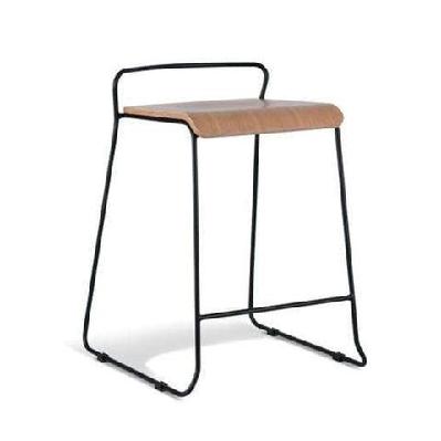 bavleen bar stool 65cm - black frame - natural veneer seat