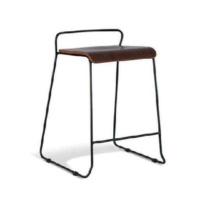 bavleen bar stool 65cm - black frame - walnut veneer seat