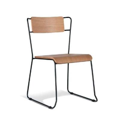 bavleen dining chair - black frame - natural veneer seat