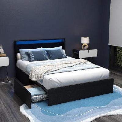 bed frame double size led with 4 drawers black dunn