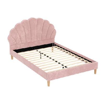 bed frame double size scallop-shape bedhead beds base pink velvet fabric