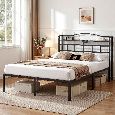 bed frame double size with charging station wave