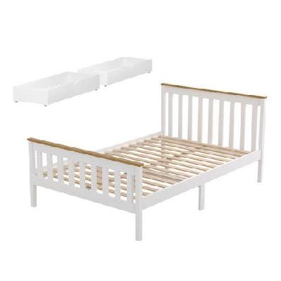 bed frame double size wooden platform with 2 storage drawers white pony