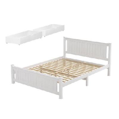 bed frame double size wooden platform with 2 storage drawers white rio