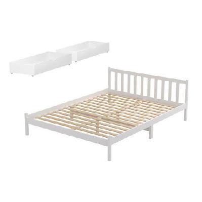 bed frame double size wooden platform with 2 storage drawers white sofie