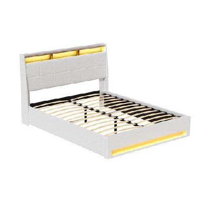 bed frame gas lift led beds base platform white pvc leather storage headboard - double