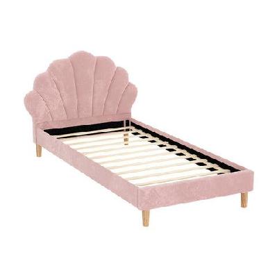 bed frame king single size scallop-shape bedhead beds base pink velvet fabric