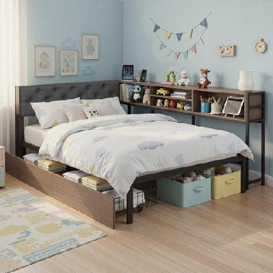 bed frame king single size with 2 drawers and charging station metal corner bed base