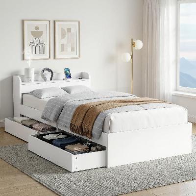 bed frame king single size with charging ports and 2 drawers aura