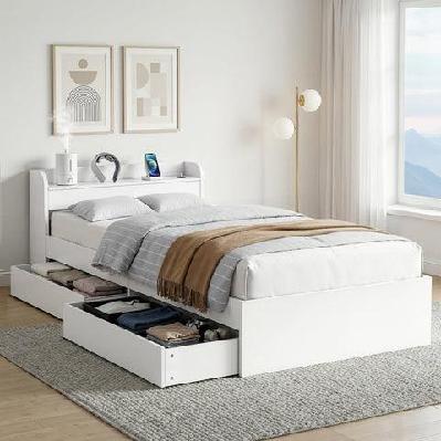 bed frame king single size with charging ports and 2 drawers aura
