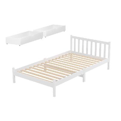 bed frame king single size wooden platform with 2 storage drawers white