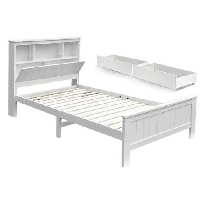 bed frame king single size wooden with 2 storage drawers white