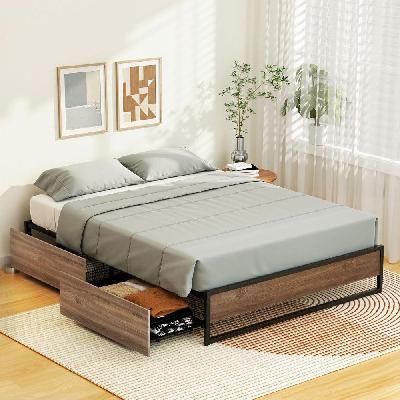 bed frame metal frame queen size bed base 2 drawers oslo
