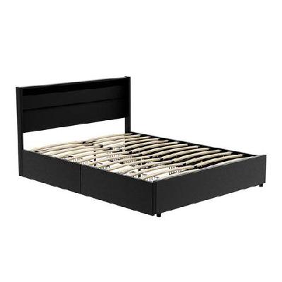 bed frame queen size led with 4 drawers black dunn
