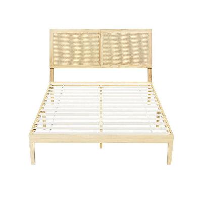 bed frame queen size with rattan headboard wooden bed base bruno