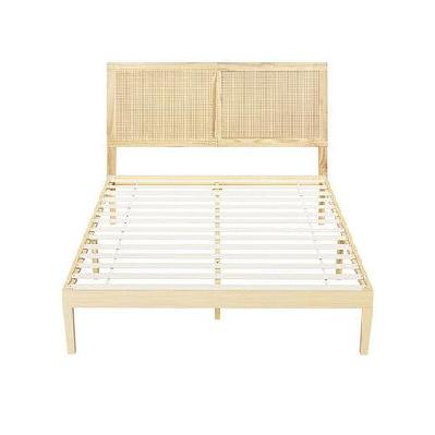 bed frame queen size with rattan headboard wooden bed base bruno