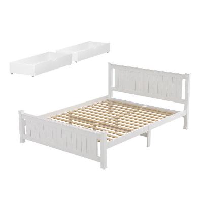 bed frame queen size wooden platform with 2 storage drawers white rio