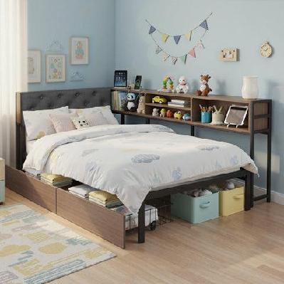 bed frame single size with 2 drawers and charging station metal corner bed base