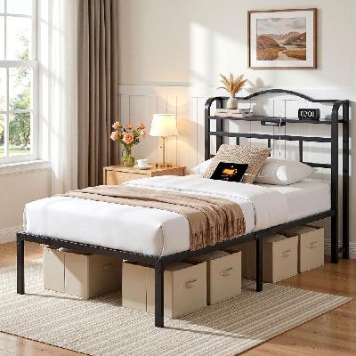 bed frame single size with charging station wave