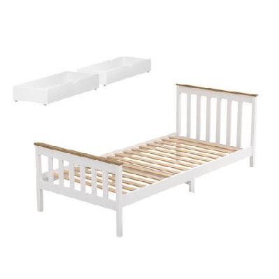 bed frame single size wooden platform with 2 storage drawers white pony