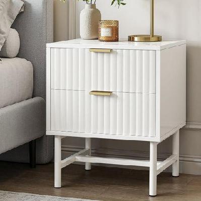 bedside table 2 drawers - white