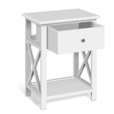 bedside table coffee side cabinet drawer wooden white