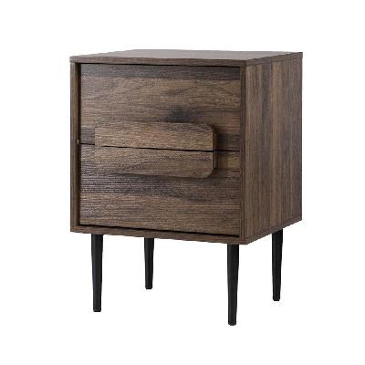 bedside table nightstand 2 drawers - walnut