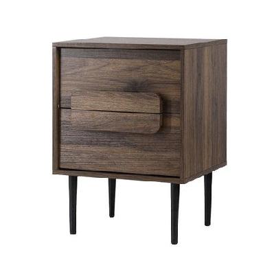 bedside table nightstand 2 drawers - walnut