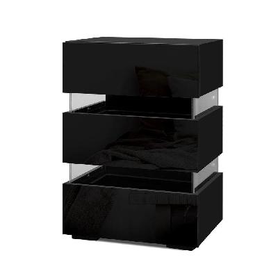 bedside table side unit rgb led lamp 3 drawers nightstand gloss furniture black