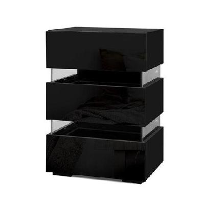 bedside table side unit rgb led lamp 3 drawers nightstand gloss furniture black