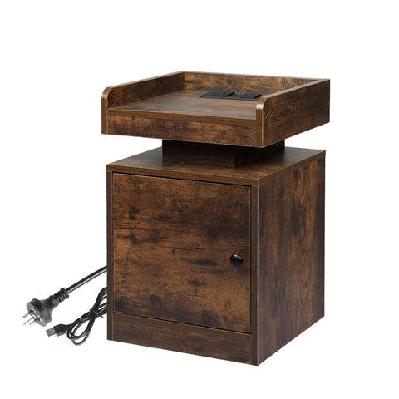 bedside table with rgb led lights usb charging outlets and adjustable storage - oak