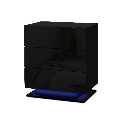 bedside tables side table rgb led lamp 3 drawers nightstand gloss black