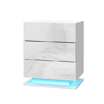 bedside tables side table rgb led lamp 3 drawers nightstand gloss white