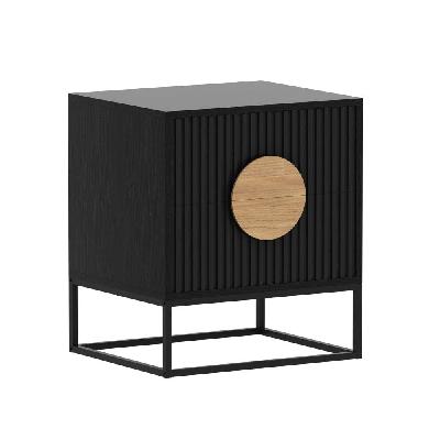 belmonte wooden modern fluted bedside nightstand side table 2-drawers metal legs black