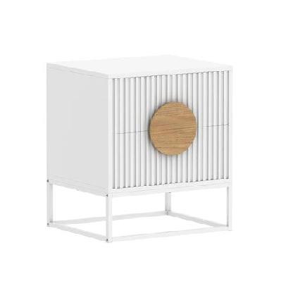 belmonte wooden modern fluted bedside nightstand side table 2-drawers metal legs white