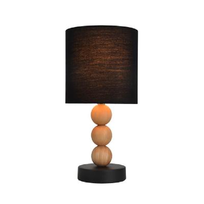 bobo small table desk lamp metal base wooden body fabric shade - black