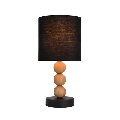bobo small table desk lamp metal base wooden body fabric shade - black