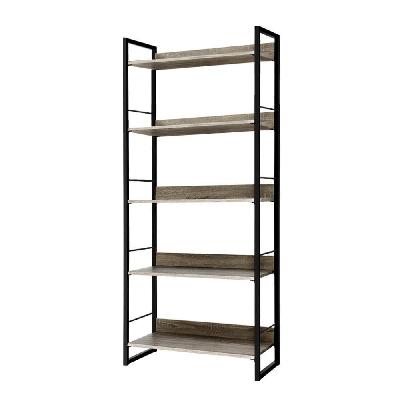 bookshelf wooden display shelves bookcase shelf storage metal wall black