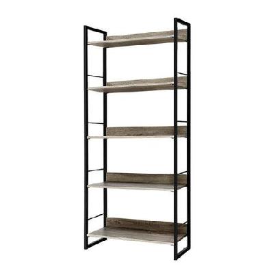 bookshelf wooden display shelves bookcase shelf storage metal wall black
