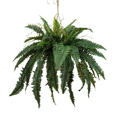 boston fern artificial fake decorative 88cm hanging planter w/ rope - green