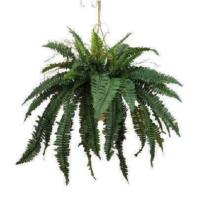 boston fern artificial fake decorative 88cm hanging planter w/ rope - green