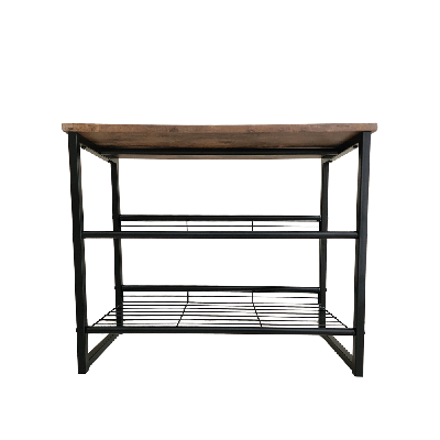 3-tier black and wood shoe rack - compact carbon steel storage organizer