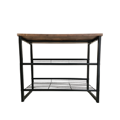 3-tier black and wood shoe rack - compact carbon steel storage organizer