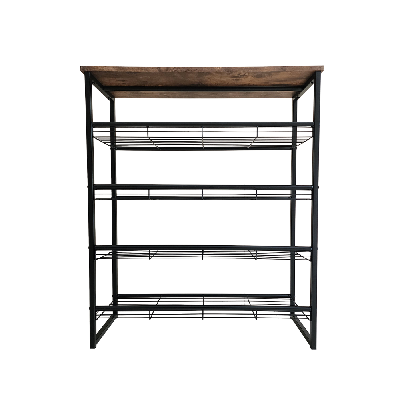 5-tier black and wood shoe rack - modern carbon steel storage organizer