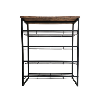 5-tier black and wood shoe rack - modern carbon steel storage organizer
