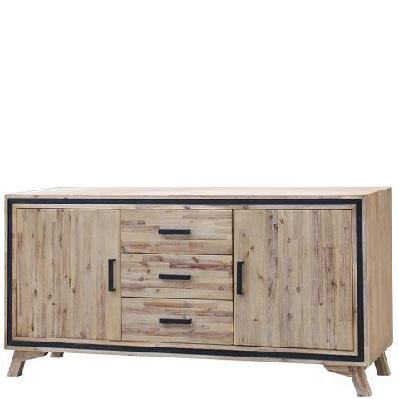 buffet sideboard in silver brush colour with solid acacia and veneer wooden frame storage cabinet with drawers