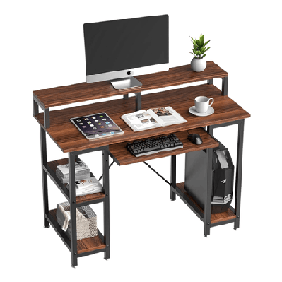 2-tier writing study computer home office desk 120cm w/ storage - brown